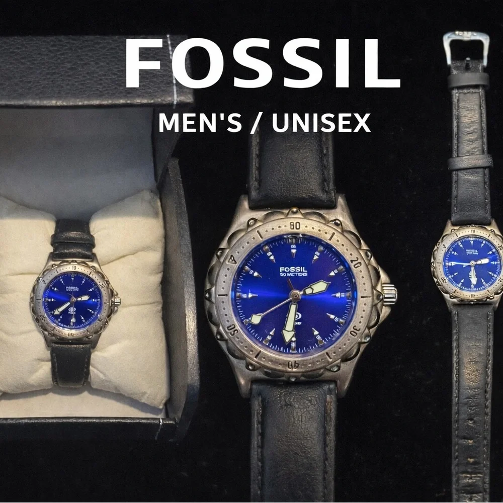 Vintage Fossil Blue Stainless Steel Watch | Blue Dial | Y2K